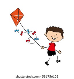 cute boy flying kite avatar character