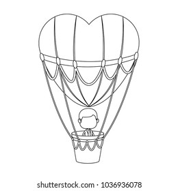 Cute boy flying on hot air balloon