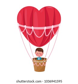 Cute boy flying on hot air balloon