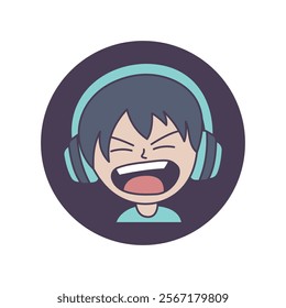 Cute Boy Gamer Anime Cartoon Character Wearing Headset with Shouting Expression