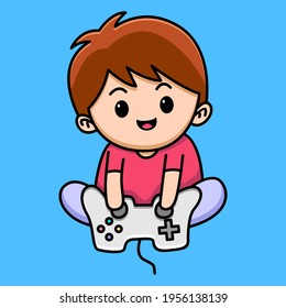 Cute boy gaming cartoon illustration