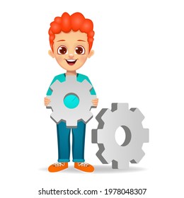 cute boy with gear wheels vector