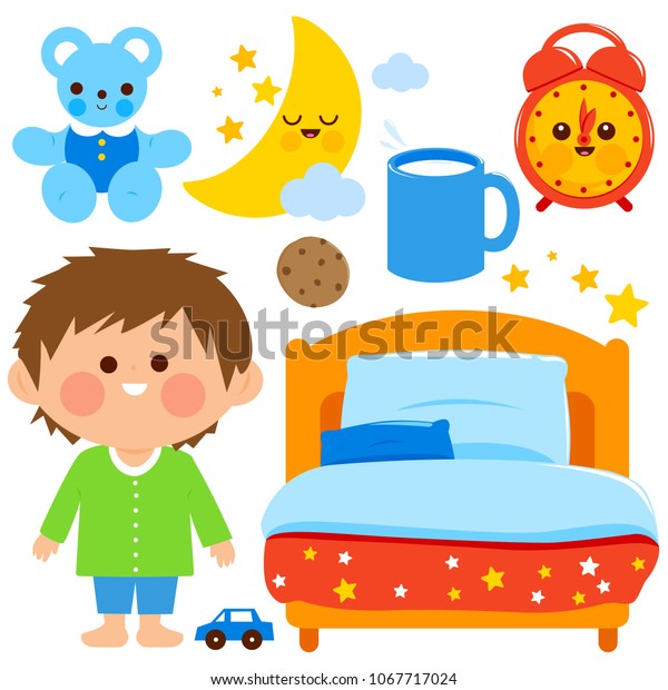 Cute Boy Getting Ready Bed Night Stock Vector Royalty Free