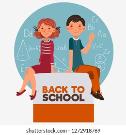 Cute boy and girl. Back to school vector concept - Vector 