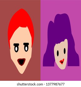 Cute boy and girl cartoon. Zine culture illustration concept