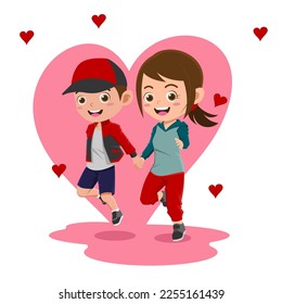 Cute Boy and Girl Celebrating Valentines Day, Background in Separate Layers for Easy Editing