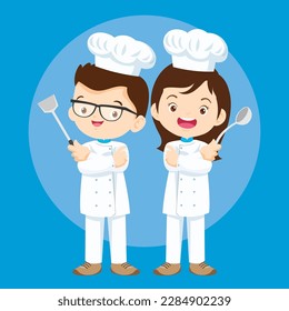 Cute Boy and Girl cooking in the kitchen.Character child chef profession