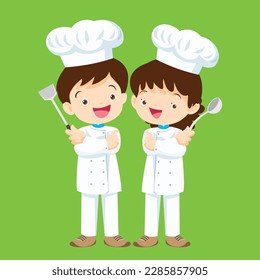 Cute Boy and Girl cooking in the kitchen.Character child chef profession