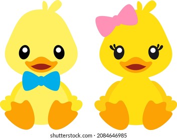 Cute Boy and Girl Duck Vector with Transparent Background