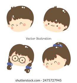 Cute boy and girl face, Emoticon, Vector illustration