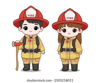 Cute Boy And Girl In Firefighter Uniform