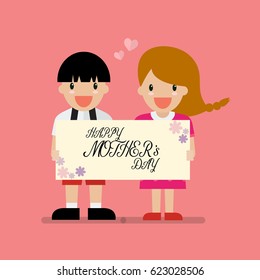 Cute boy and girl. Flat style design