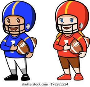 Cute boy and girl football players cartoon characters.EPS10