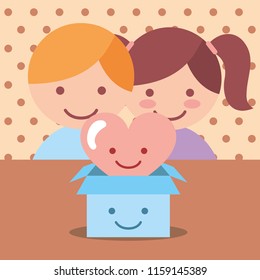 cute boy and girl heart love in box donate charity