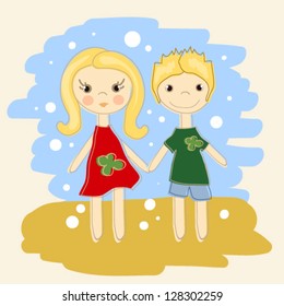 Cute Boy Girl Holding Hands Cartoon Stock Vector Royalty Free