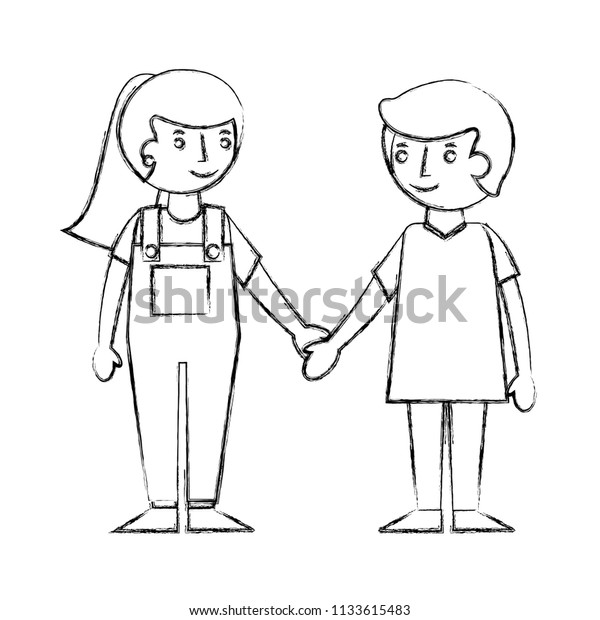 Cute Boy Girl Holding Hands Friendly Stock Vector Royalty Free
