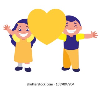 cute boy and girl holding heart