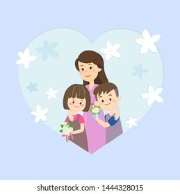 Cute Boy and Girl Hugging Mother vector