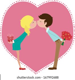 Cute boy and girl kissing. Vector Illustration for valentine's day.