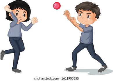 Cute boy and girl on white background illustration