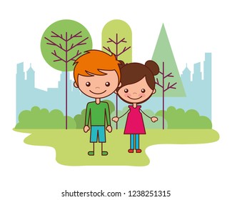 cute boy and girl in the park