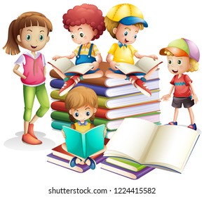 Illustration Kids Reading On White Background Stock Vector (Royalty ...