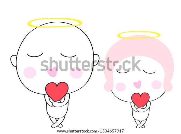 Cute Boy Girl Red Heart Doodle Stock Vector Royalty Free