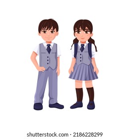 Cute boy and girl in school uniform isolated on a white background