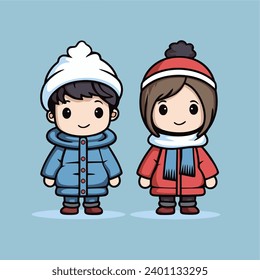 cute boy and girl with winter coat