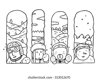 cute boy and girl in winter season 