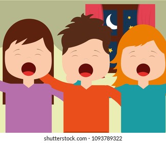 cute boy and girls waking up hugging in bedroom