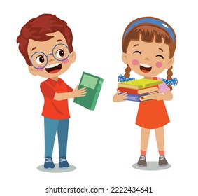 cute boy giving a book to his friend