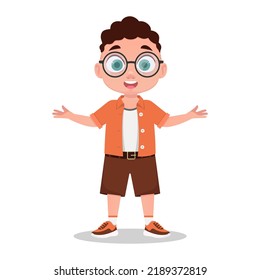 Un chico lindo con gafas, nerd, escolar sorprendido. Ilustración del vector