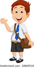 cute boy go to school