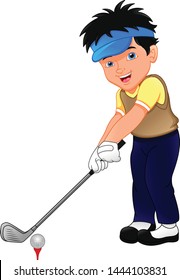 cute boy golf player cartoon