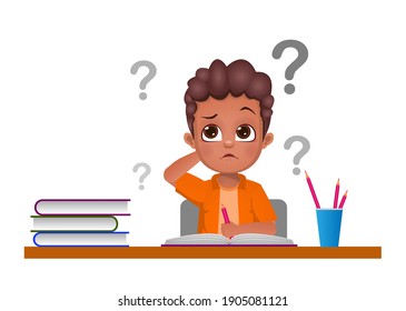 the cute boy got doubt while studying vector