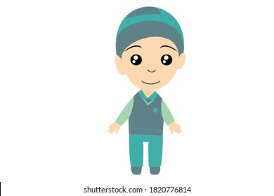 Cute Boy in Green T-shirt and Hat