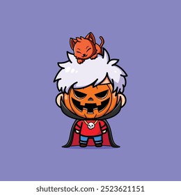 Cute Boy in Halloween costume Cartoon Icon Illustration. People Halloween Icon Concept Isolate