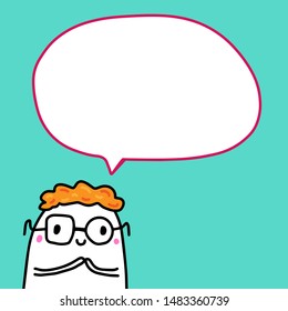Cute boy hand drawn vector illustration with speech bubble cartoon comic minimalism