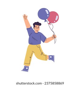 Cute Boy at Happy Birthday Party with Balloon Celebrating Holiday Vector Illustration