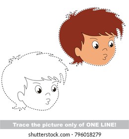 Cute boy happy child face to be traced only of one line. Dot to dot educational game for kids.