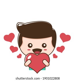 cute boy with happy expression and heart icon