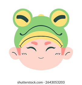 cute boy with hat frog shape cartoon illustration 