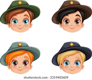 Cute boy hat wearing hat different hair colour illustration