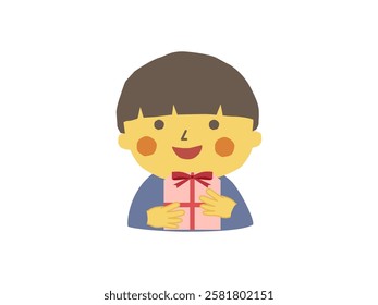 A cute boy is having a gift box for Mother’s Day.