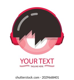 Cute boy with headphones, logo template. Boy enjoying the music. vector illustration.