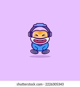 chico lindo con diseño de logotipo de personaje con auriculares