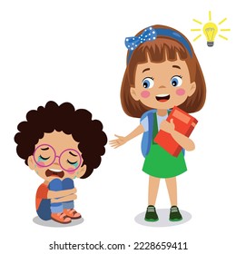 cute boy helping his crying sad friend