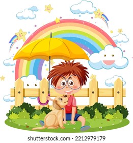 Cute boy with his dog illustration