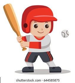 A Cute Boy hitting ball with wooden bat. Baseball player